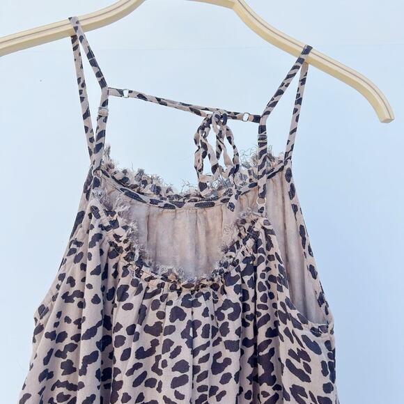 Sundry Leopard Maxi Dress Strappy Driftwood Cheetah Cotton Midi Pockets XS - Picture 6 of 11